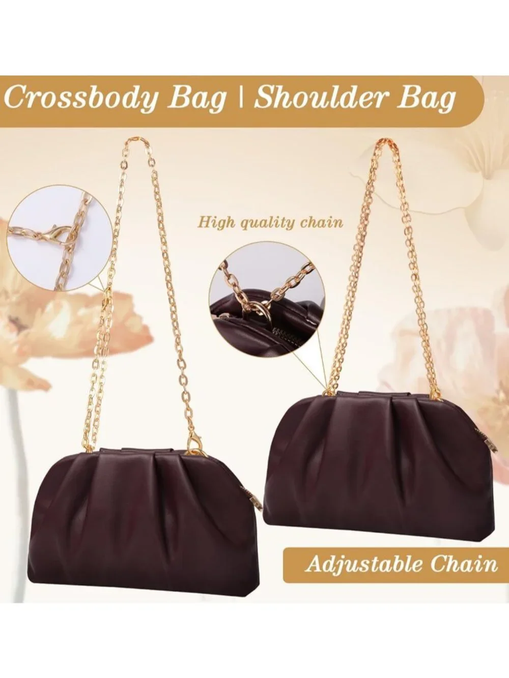 Women's Burgundy Soft Pleated Pu Clutch Purse Elegant Evening Wedding Bag